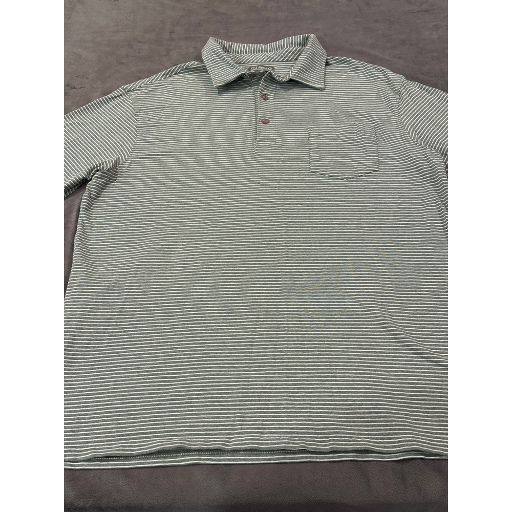 Fish Hippie Co Mens XL Green White Striped Short Sleeve Pocket Polo Shirt